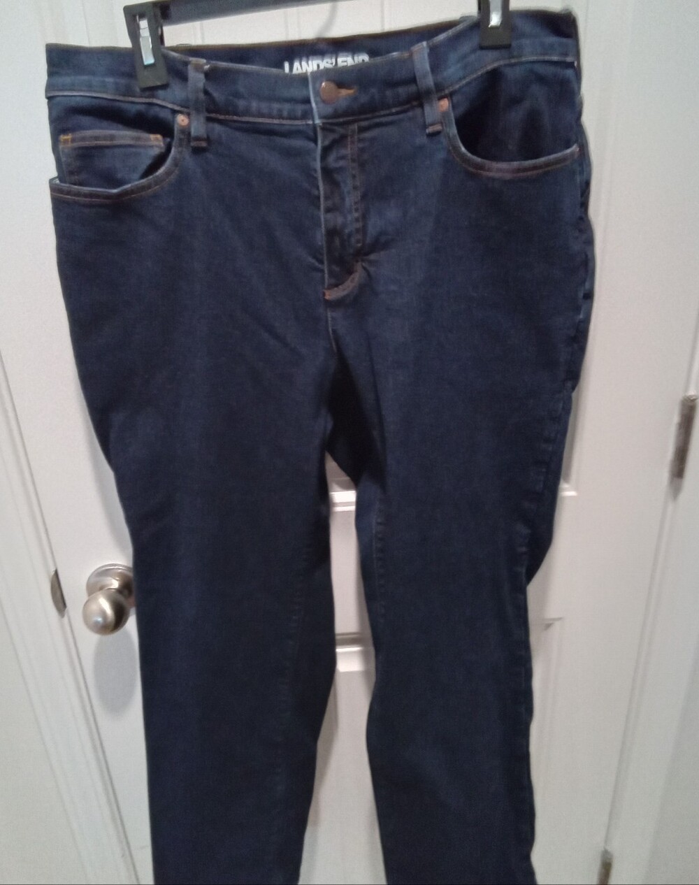 Lands' End Plus Sz 16W  Fully Plaid Flannel-Lined Straight Leg Denim Blue Jeans